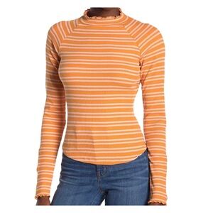 Free People Striped Long Sleeve Open Back Fitted Top